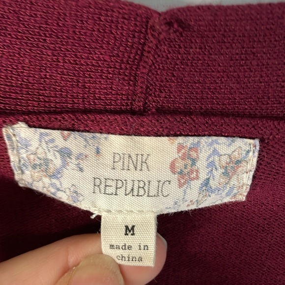 Pink Republic maroon red long sleeve cardigan w/ pockets & side detail size M - Picture 3 of 12